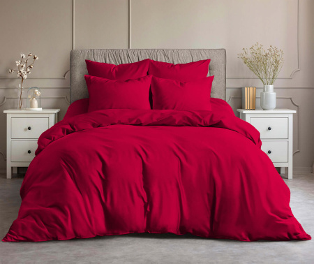 Однотонное красное постельное белье с простыней на резинке 4